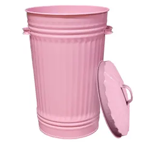 Metal Bin Retro Dustbin Waste Rubbish Bin Rubbish Waste Animal Feed Outdoor or Indoor Bin, Baby Pink Slim Tall Tapered Steel Bin