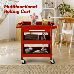 Costway 3-Tray Tool Cart Rolling Utility Cart Tray Organizer w/ Drawer & Wheels