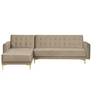 Corner Sofa ABERDEEN Sand Beige Velvet Right Hand