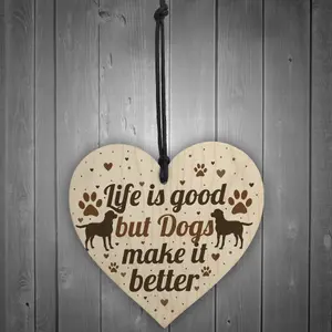 Red Ocean Dog Sign Funny Wooden Hanging Heart Dog Lover Gift Dog Sign For Home Keepsake Plaque