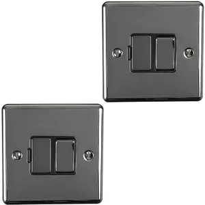 2 PACK 1 Gang 13A Switched Fuse Spur BLACK NICKEL & BLACK Metal Mains Isolation