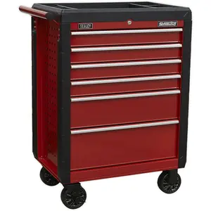 Premium 6 Drawer RED Portable Tool Chest - Locking Mobile Storage Solution