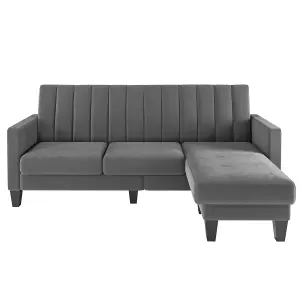 Sectional Couch Velvet L Shaped 3 Seat Grey Sofa with Chaise