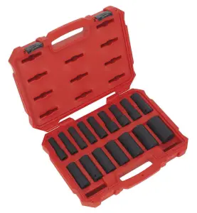 Sealey Impact Socket Set 16 Pieces 1/2" Square Drive 6 Point Metric AK5817M