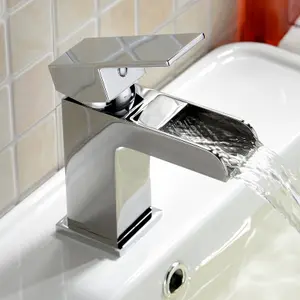 Nes Home Ozone Waterfall Brass Chrome Modern Cloakroom And Bath Filler Mixer Tap With Free Waste