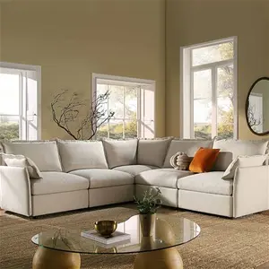 Byron Pillow Edge Beige Fabric Modular Sofa, 5-Seater Corner - Daals - Sofas