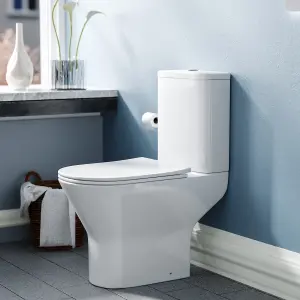 Nes Home Modern Close Coupled Rimless Round Toilet Ceramic Soft Closing Seat White