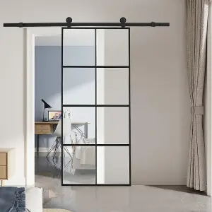 8 Panels Clear Glass Barn Door Intenal Sliding Door 90cm W x 205cm H with 1.83m Hardware Track Kit