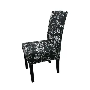 Floral Design Universal Dining Chair Cover, Black - Pack of 1