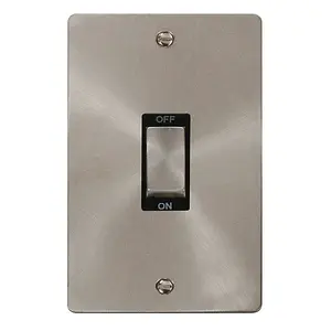 Flat Plate Satin / Brushed Chrome 2 Gang Ingot Size 45A Switch - Black Trim - SE Home