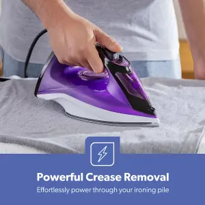 Geepas 2400W Steam Iron Ceramic Soleplate Adjustable Temperature Control, Violet