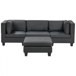 3-Seater Modular Faux Leather Sofa with Ottoman Black UNSTAD