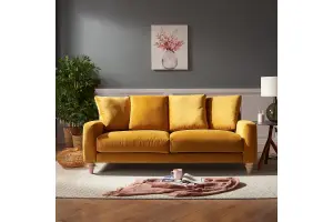 Covent 3 Seater Sofa With Scatter Back Cushions, Mustard Velvet