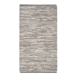 Homescapes Denver Leather Woven Rug Grey, 90 x 150 cm