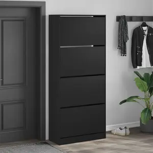 Berkfield Shoe Cabinet with 4 Flip-Drawers Black 80x34x187.5 cm