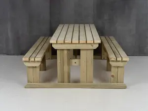 Abies wooden picnic bench and table set, outdoor dining set (8ft, Natural finish)