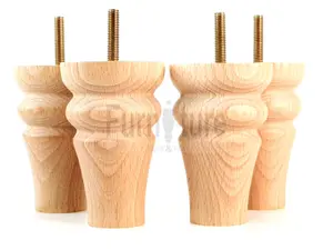 4 Turned Solid Wood Furniture Legs Replacement Settee Feet 100mm High Sofa Chair Bed M8 Natural SOF3211