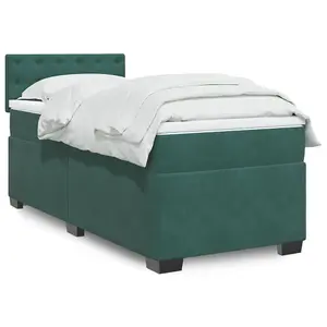 Berkfield Box Spring Bed with Mattress Dark Green 90x190 cm Velvet