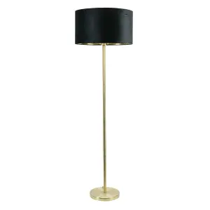 ValueLights Charles Gold Stem Floor Lamp with Black Velvet with Gold Inner Lamp Shade and LED Bulb