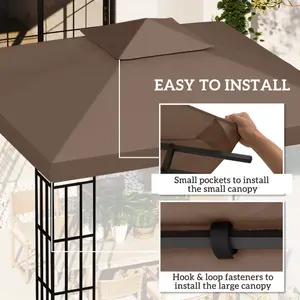 Outsunny 3(m) 2 Tier Garden Gazebo Top Cover Replacement Canopy Roof Coffee