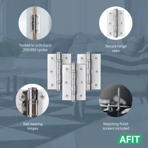 AFIT Polished Chrome Door Hinges - 3 Inch / 76mm  Internal Fire Door Hinges - 1.5 Pairs