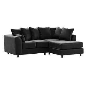 Brooklyn Plush Velvet 3 to 4 Seater L Shaped Corner Sofa Foam Black Right Hand Facing