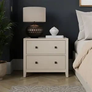 Dunelm Malone Wide 2 Drawer Bedside Table, Warm Grey, Natural