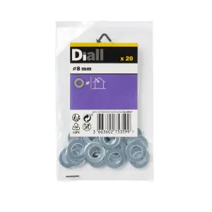 Diall M8 Carbon steel Medium Flat Washer, (Dia)8mm, Pack of 20