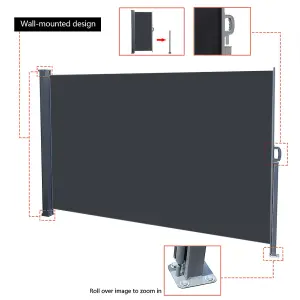 Grey Outdoor Garden Retractable Sun Protection Sunshade Privacy Screen Side Awning 300 x 180 cm