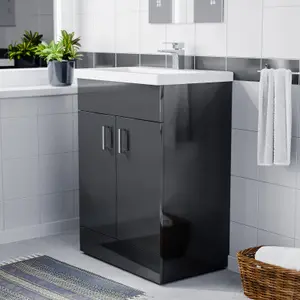 Nes Home 600mm Floorstanding Basin Vanity Unit Cabinet Bathroom Anthracite