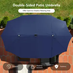 Costway 450 x 265cm Extra-Large Patio Parasol Double-Sided Market Umbrella W/ LED Lights