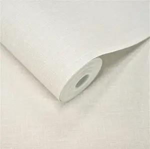 Grandeco Boutique Pure & Protect Cirrus Woven Linen Textured Antibacterial Wallpaper, White