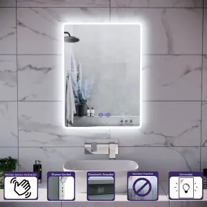 Nes Home Bathroom LED Mirror Bluetooth With Digital Clock 500 x 700mm Touch Switch