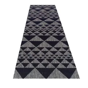 Modern Easy to Clean Flatweave Anti-Slip Geometric Black Rug for Dining Rug-160cm X 225cm