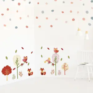 Walplus Combo Kids - Fox Forest With Dalmatian Blue And Pink Dots Wall Sticker PVC