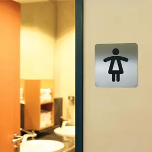 Durable Adhesive Ladies WC Symbol Square Bathroom Toilet Sign - Stainless Steel