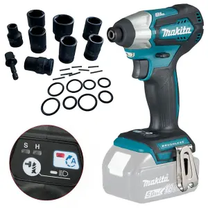 Makita DTD155Z 18v Blue Cordless Brushless Impact Driver + 9pc Socket Set Wrench