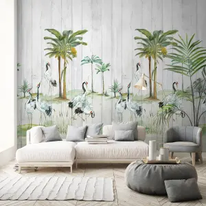 Grandeco Tropical Crane Wood 3 lane repeatable Textured Mural, 2.8 x 1.59m