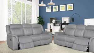 DOVER 3 Seater and 2 Seater Manual Recliner Sofas Suite in Grey Faux Suede