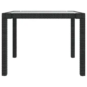 Berkfield Garden Table 90x90x75 cm Tempered Glass and Poly Rattan Black