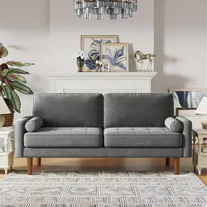 Yohood Velvet Rolled Arm Upholstered 3-Seater Loveseat Grey