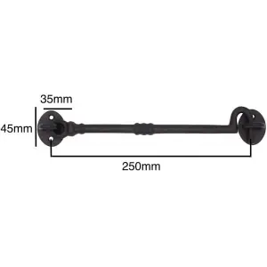 EAI Cabin Hook Iron Strong Hold Back Gate or Door Hook Barrel Style Cast Iron -  250mm - Black