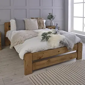 Off the Grain Solid Wood Bed Frame -Rustic Wooden King Size Bed Frame Only