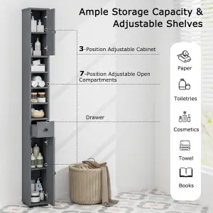 Costway Bathroom Tall Cabinet Slim Freestanding Storage Organizer Cupboard w/ 2 Doors