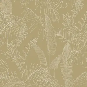 Grandeco Galapalos Sketch Leaf Sprig Foliage Blown Vinyl Wallpaper, Beige