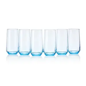 Queensway Home & Dining 470ml 6Pcs Light Blue Coloured Highball Tall Cocktails Juice Glasses