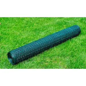 Berkfield Chicken Wire Fence Galvanised with PVC Coating 25x1 m Green