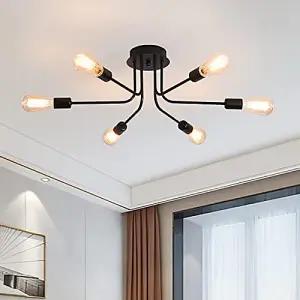 Garwarm Metal 6-Light Sputnik Ceiling Light, Black Semi-Flush Mount