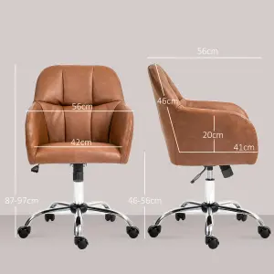 HOMCOM Computer Desk Chair with PU Leather, Swivel Wheels, Brown