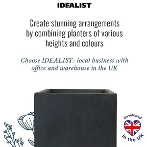 Set of 2 IDEALIST™ 60cm Large Square Planter Garden Planters, Dark Grey Reinforced Stone Flower Box, Outdoor Large Plant Pots